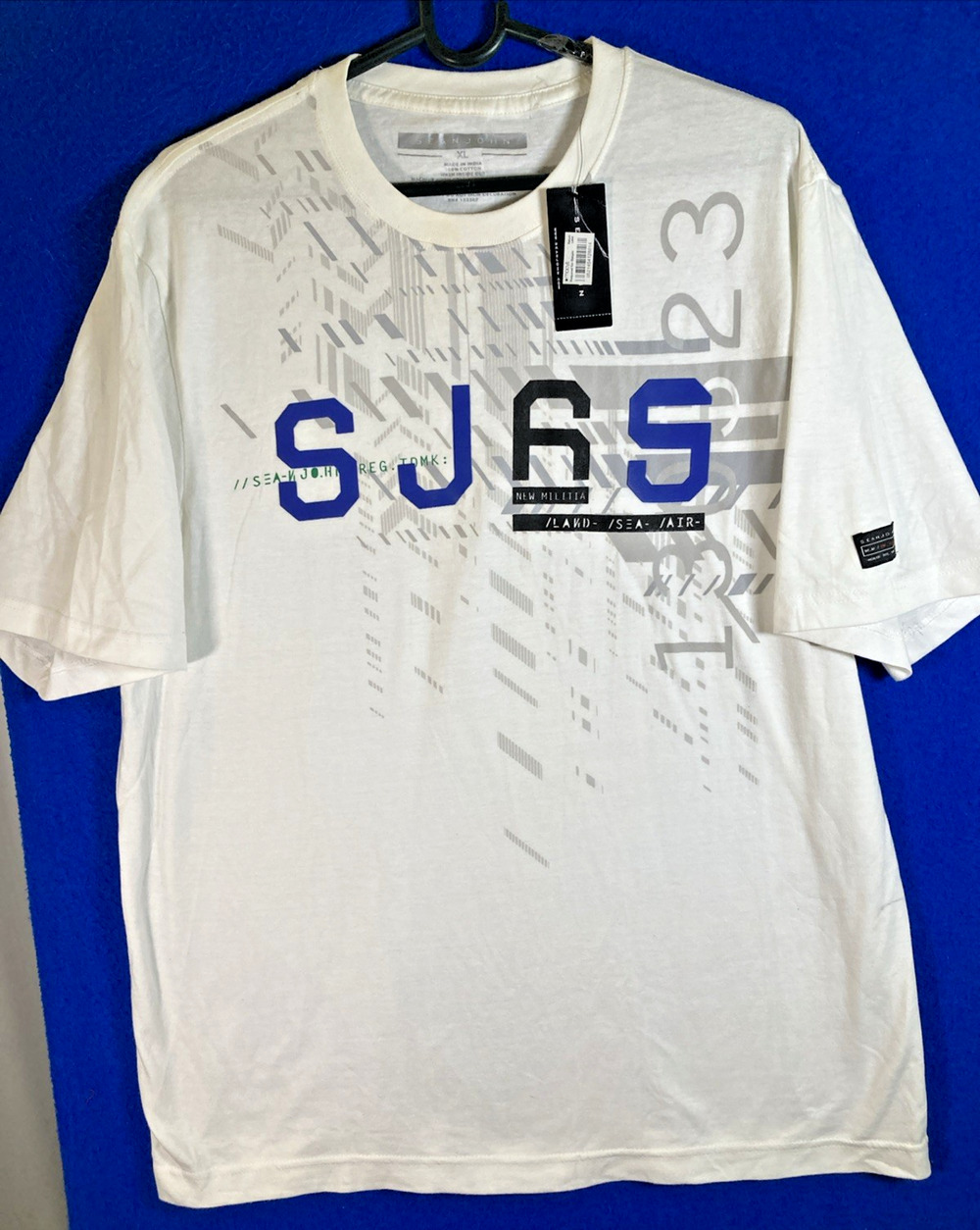 Sean John SJ65 Men's T-Shirt XL NWT White Blue Graphic Urban Streetwear Y2K